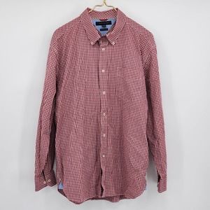 Tommy Hilfiger 80's Two Ply Cotton Red White Button Up Men's Size XL